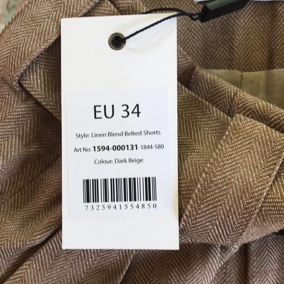 NWT NA-KD Linen Blend High Rise Tan Herringbone Pattern Dressy Shorts Belt Sz 2 - Picture 7 of 8